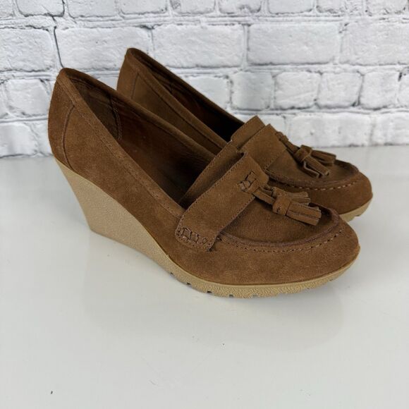 Mia Brigitta Wedge Heel Pump Suede Leather Tasseled Loafers Brown Women 10 Shoes - Picture 2 of 15